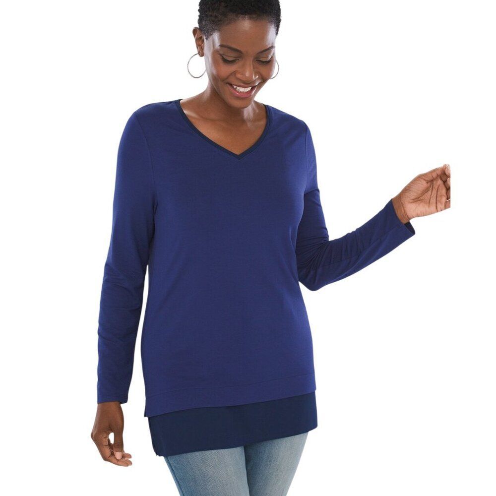 Chico's Tunic Top Size 2P (12P) Blue Long Sleeve LIKE NEW